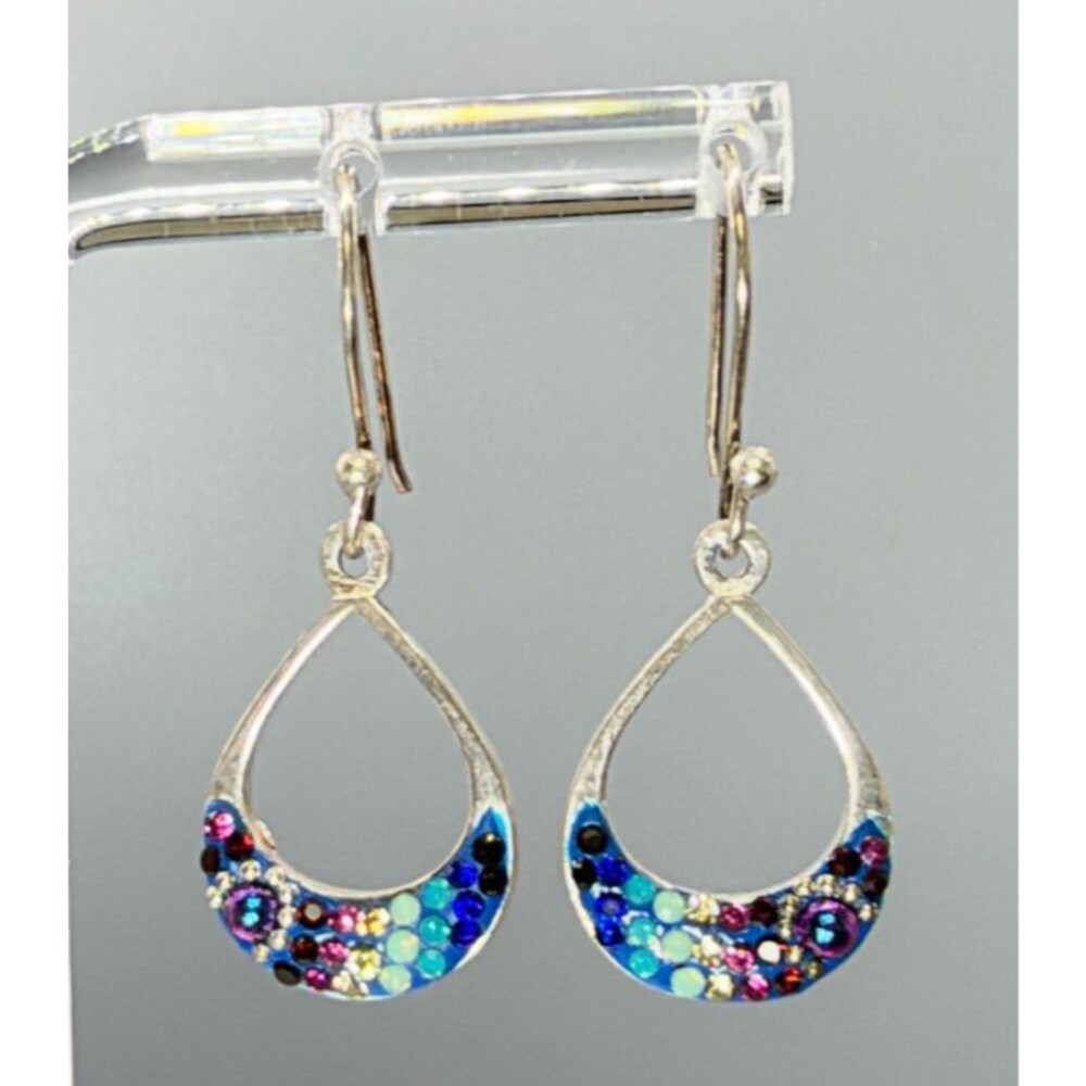 Mosaico 925 Sterling Silver Multicolor Austrian Crystal Open Drop Earrings NWT - Picture 5 of 8